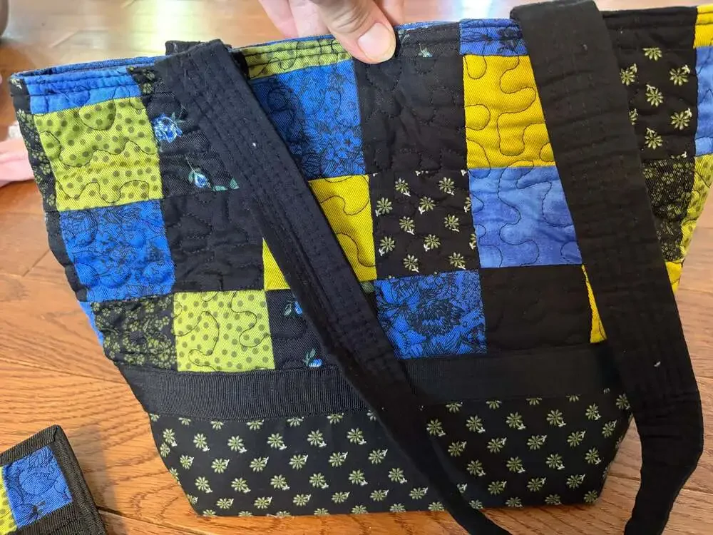 Donna Sharp Blue Black & Lime Quilted Patchwork Tote Bag and Wallet Set